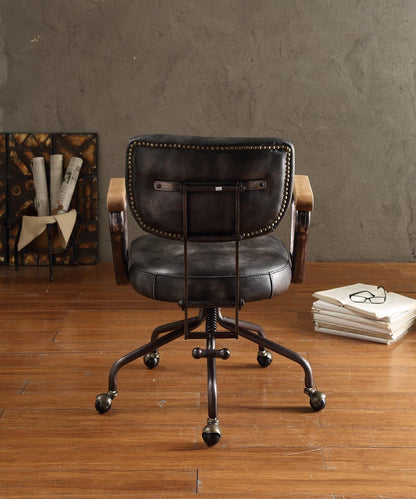 Top Grain Leather Office Chair with Button-Tufted Mid-Back - Vintage Black