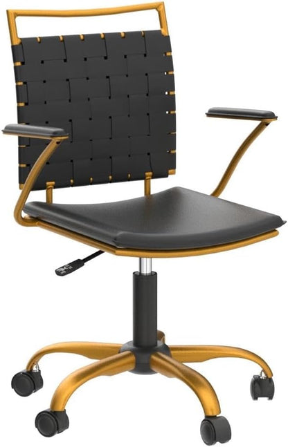 Black and Gold Office Chair, Mid-Back PU Leather Seat