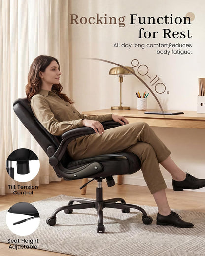 Mid-Back Office Chair, Ergonomic PU Desk Chair with Flip up Arms, Small Computer Gaming with Comfy Lumbar Support,Rocking Function,Sturdy Metal Base, Ink Black