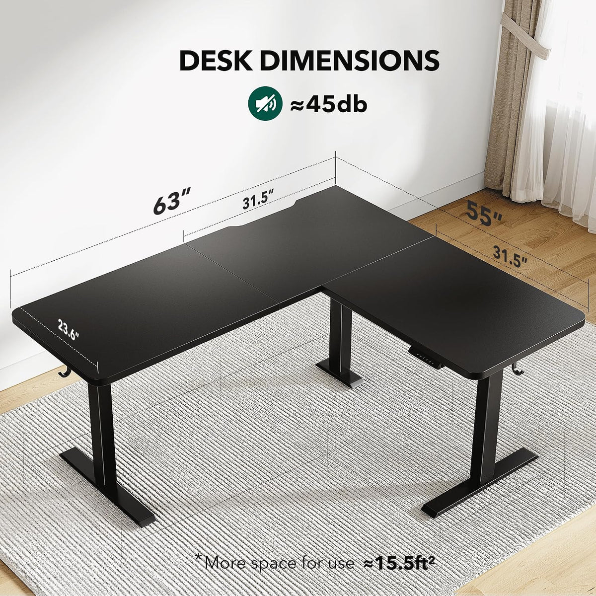 L Shaped Standing Desk - 63 X 55 Inch Electric Adjustable Height Corner Standing Desk, Ergonomic Sit Stand up Table with 3 Memory Buttons, Splice Board for Home Office, Black