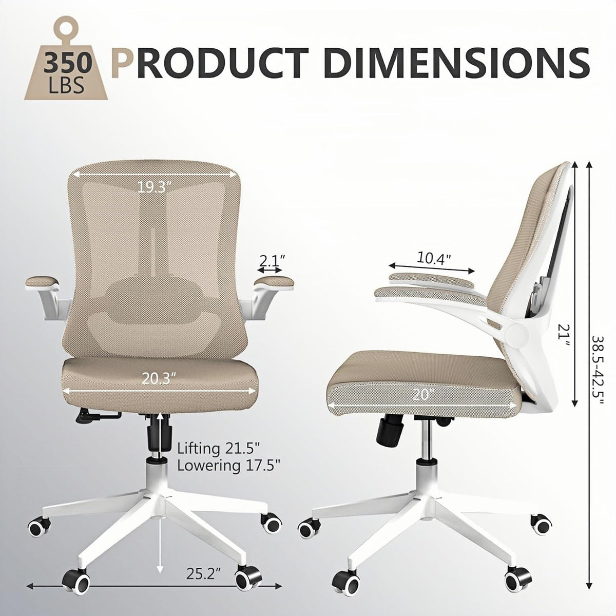 Ergonomic Office Chair, Home Office Desk Chair with Wheels, Mesh Office Chair with Lumbar Support, Comfortable Office Chair, Study and Dorm, Khaki