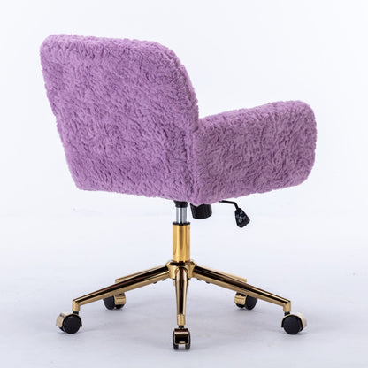 Artificial Rabbit Hair Office Chair with Metal Base - Swivel, Adjustable Height