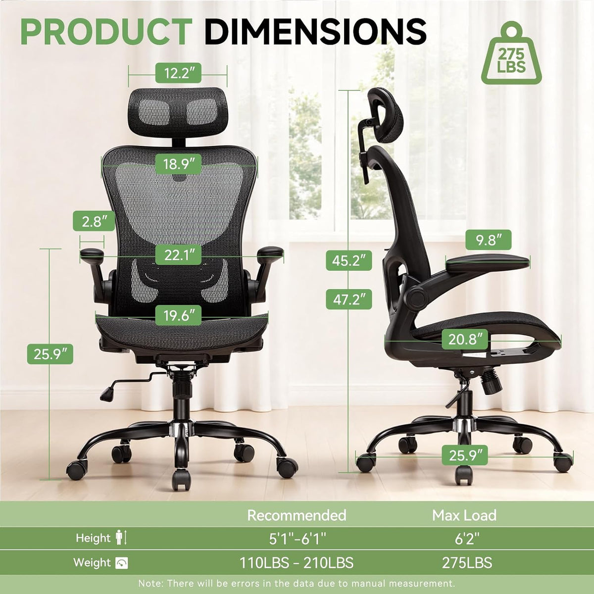 Office Chair, Home Ergonomic Desk Chair with High Back Mesh, Mesh Office Computer Desk Chairs with Adjustable Lumbar Support, Rolling Work Swivel Task Chairs with 3D Armrests and Headrest