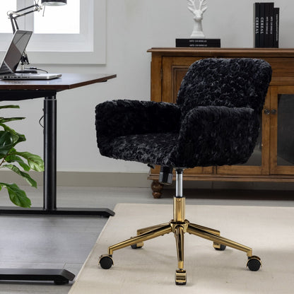 Artificial Rabbit Hair Office Chair with Metal Base - Swivel, Adjustable Height