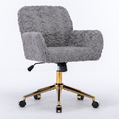 Artificial Rabbit Hair Office Chair with Metal Base - Swivel, Adjustable Height