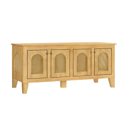 Lars Indoor Rattan Rubber Wood Dog Crate Cabinet with Storage - Natural