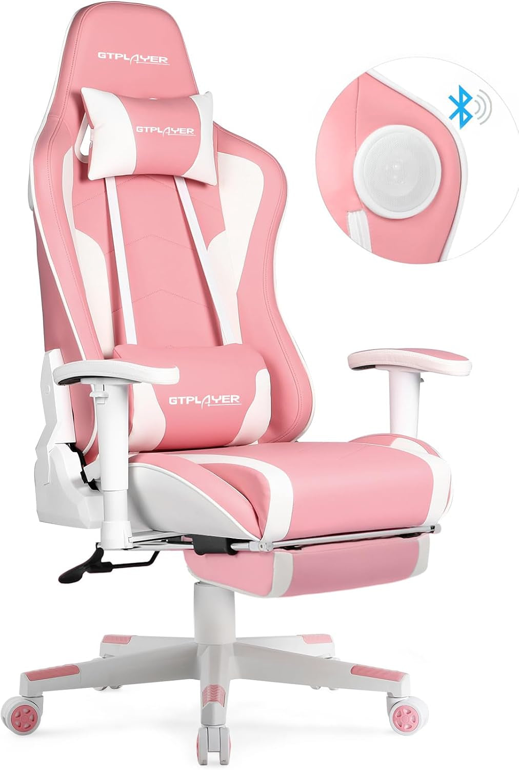 Gaming Chair with Footrest, Ergonomic Computer Game Desk Chair, Reclining Gamer Chair Seat Height Adjustment, Swivel Rocker with Headrest and Lumbar (Pink)