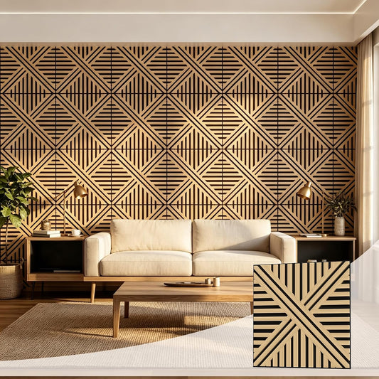 Acoustic Wall Panels, Decorative Acoustic Panels for Walls 23.6"X23.6", Sound Absorbing Wood Wall Panels for Interior Wall Decor, PVC Wood Grain HDF Acoustic Panels (White Oak, 4 Pack)