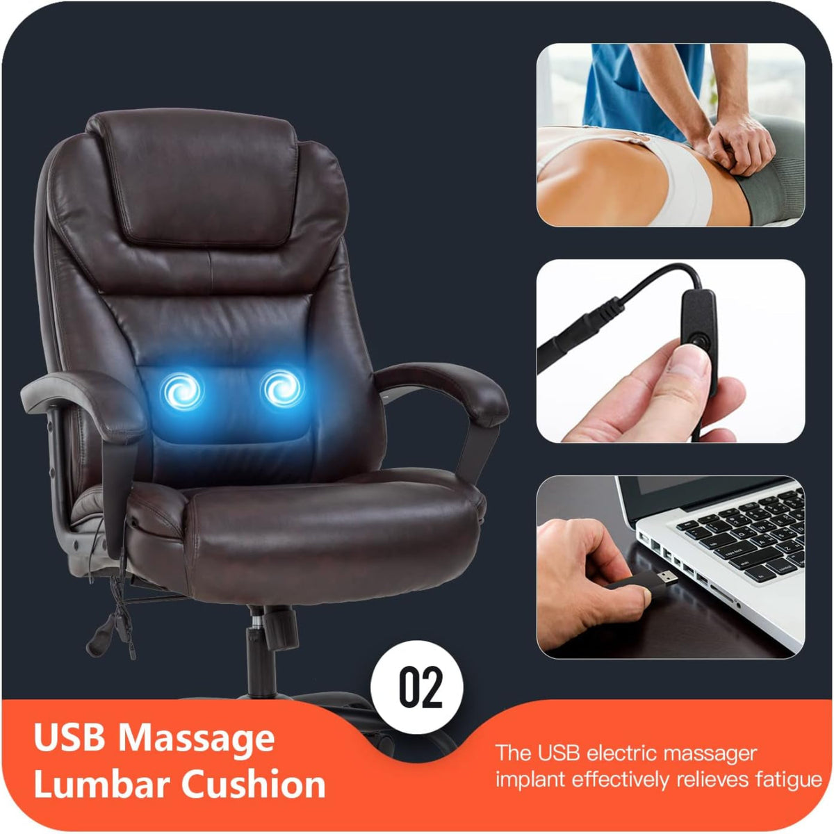 Office Chair Big and Tall 500Lbs Ergonomic Computer Chair High Back PU Leather Wide Seat Desk Chair with Lumbar Support Arms Executive Task Chair for Hone Office,Brown
