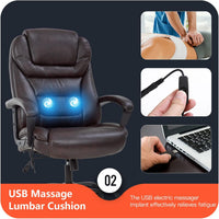 Office Chair Big and Tall 500Lbs Ergonomic Computer Chair High Back PU Leather Wide Seat Desk Chair with Lumbar Support Arms Executive Task Chair for Hone Office,Brown