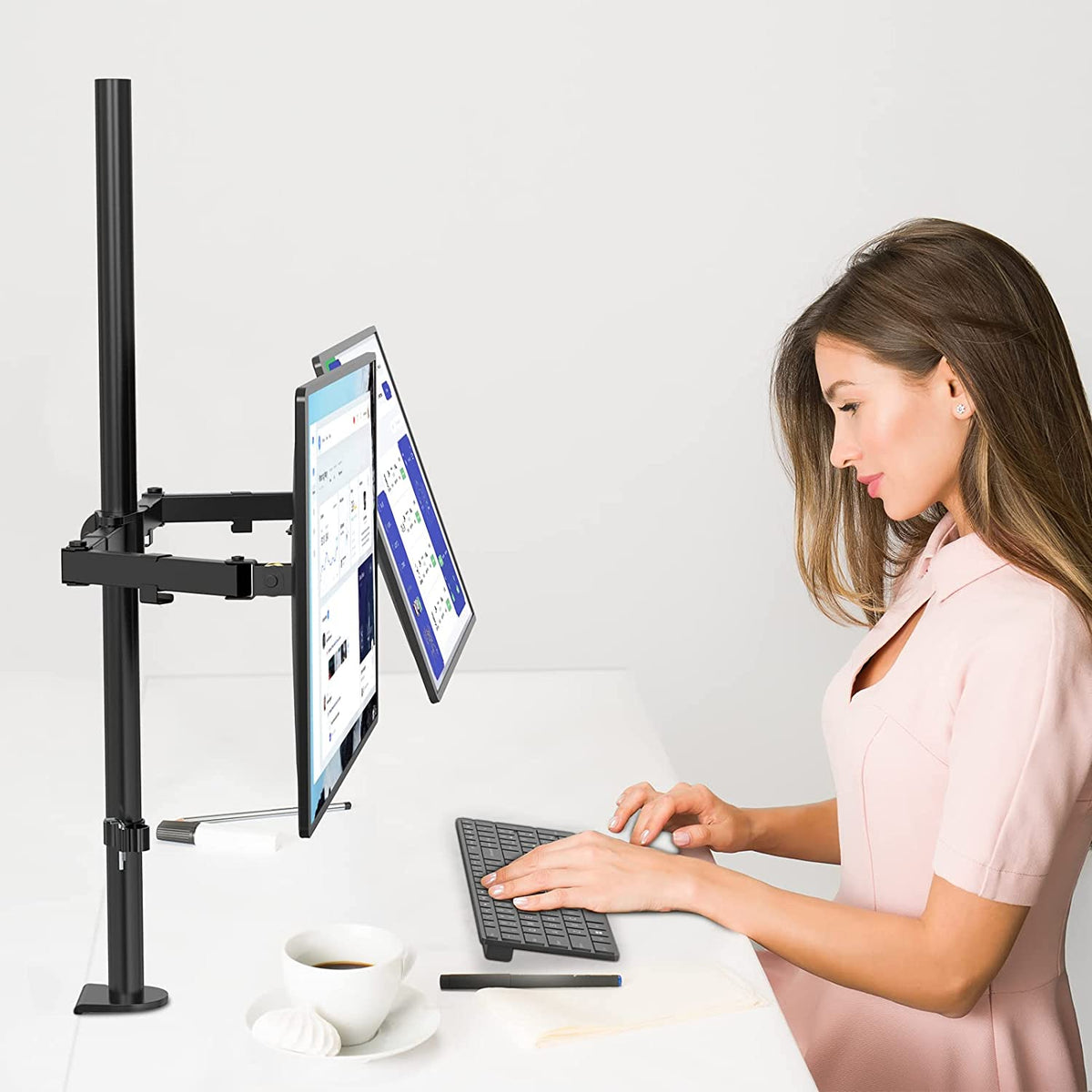 Extra Tall Dual LCD Monitor Fully Adjustable Desk Mount Fits 2 Screens up to 27 Inch, 22 Lbs. Weight Capacity per Arm (M002XL), Black