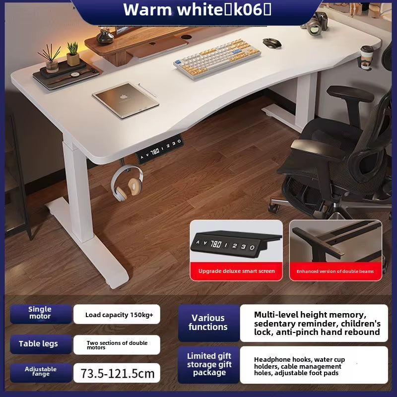 Electric Height Adjustable Desk Workstation Smart Curved Computer Desk Home Adjustable Office Desk Gaming Table Desks Tables