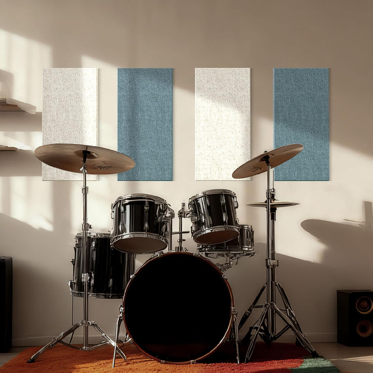 4PCS Acoustic Panels, 24"X12" Fabric Acoustic Panels for Walls, Self-Adhesive Sound Absorbing Panels for Home, Office, Studios (Slate Navy & Chalk White)
