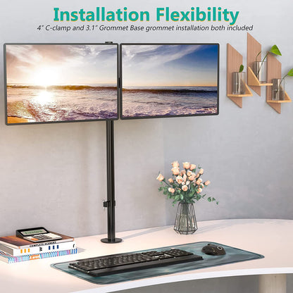 Extra Tall Dual LCD Monitor Fully Adjustable Desk Mount Fits 2 Screens up to 27 Inch, 22 Lbs. Weight Capacity per Arm (M002XL), Black
