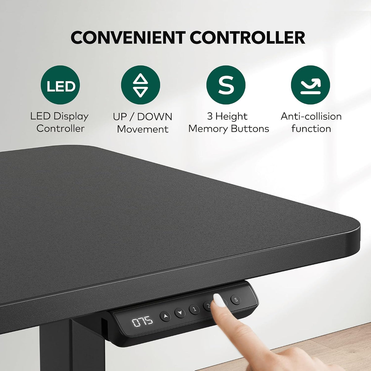 L Shaped Standing Desk - 63 X 55 Inch Electric Adjustable Height Corner Standing Desk, Ergonomic Sit Stand up Table with 3 Memory Buttons, Splice Board for Home Office, Black
