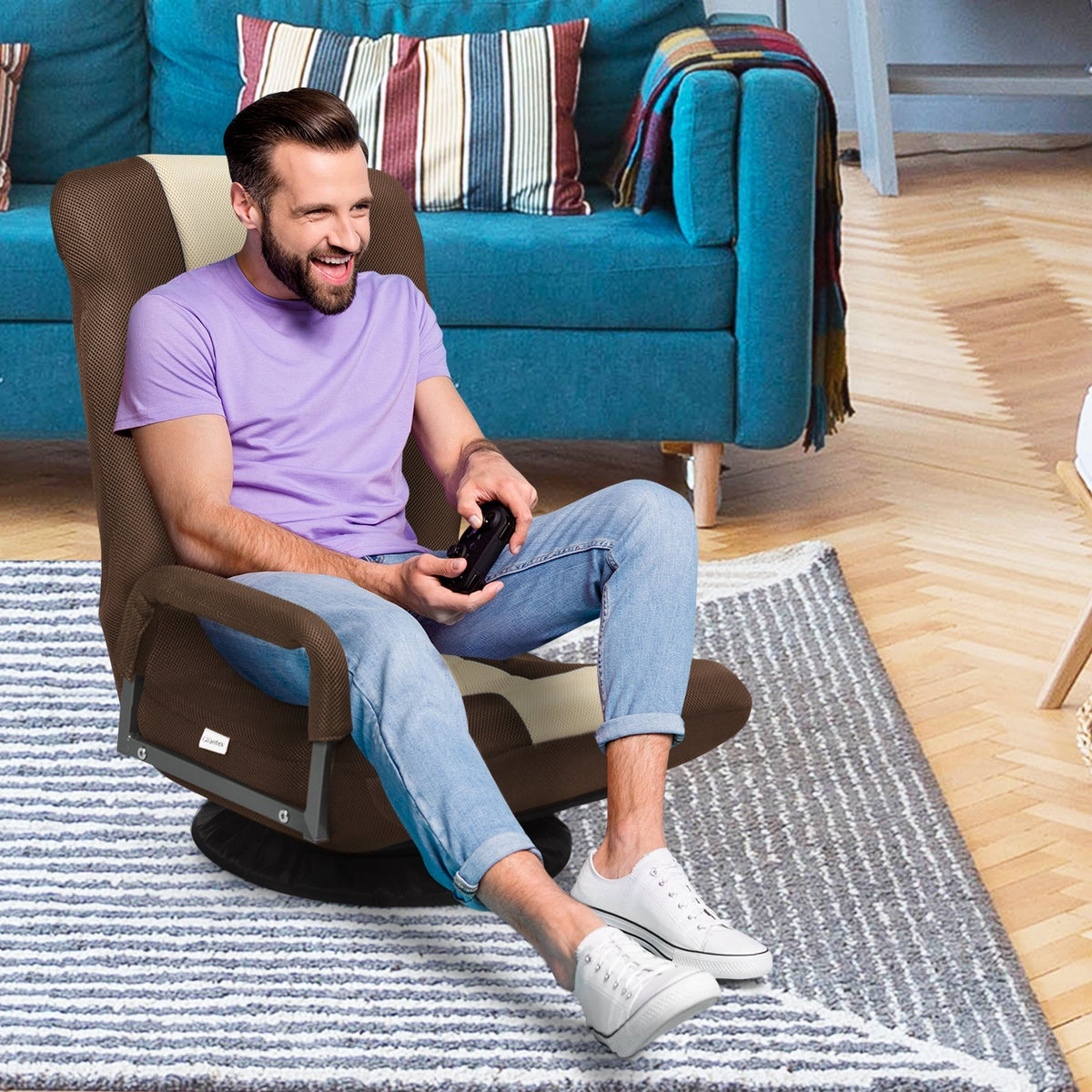 360° Swivel Gaming Floor Chair with Adjustable, Foldable Backrest