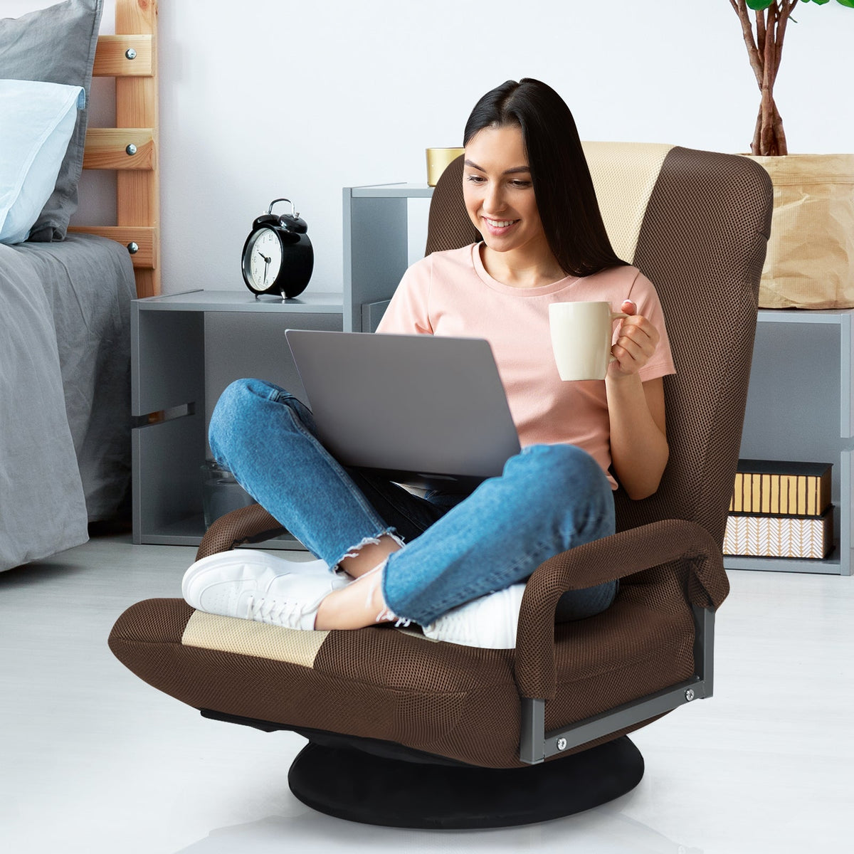 360° Swivel Gaming Floor Chair with Adjustable, Foldable Backrest