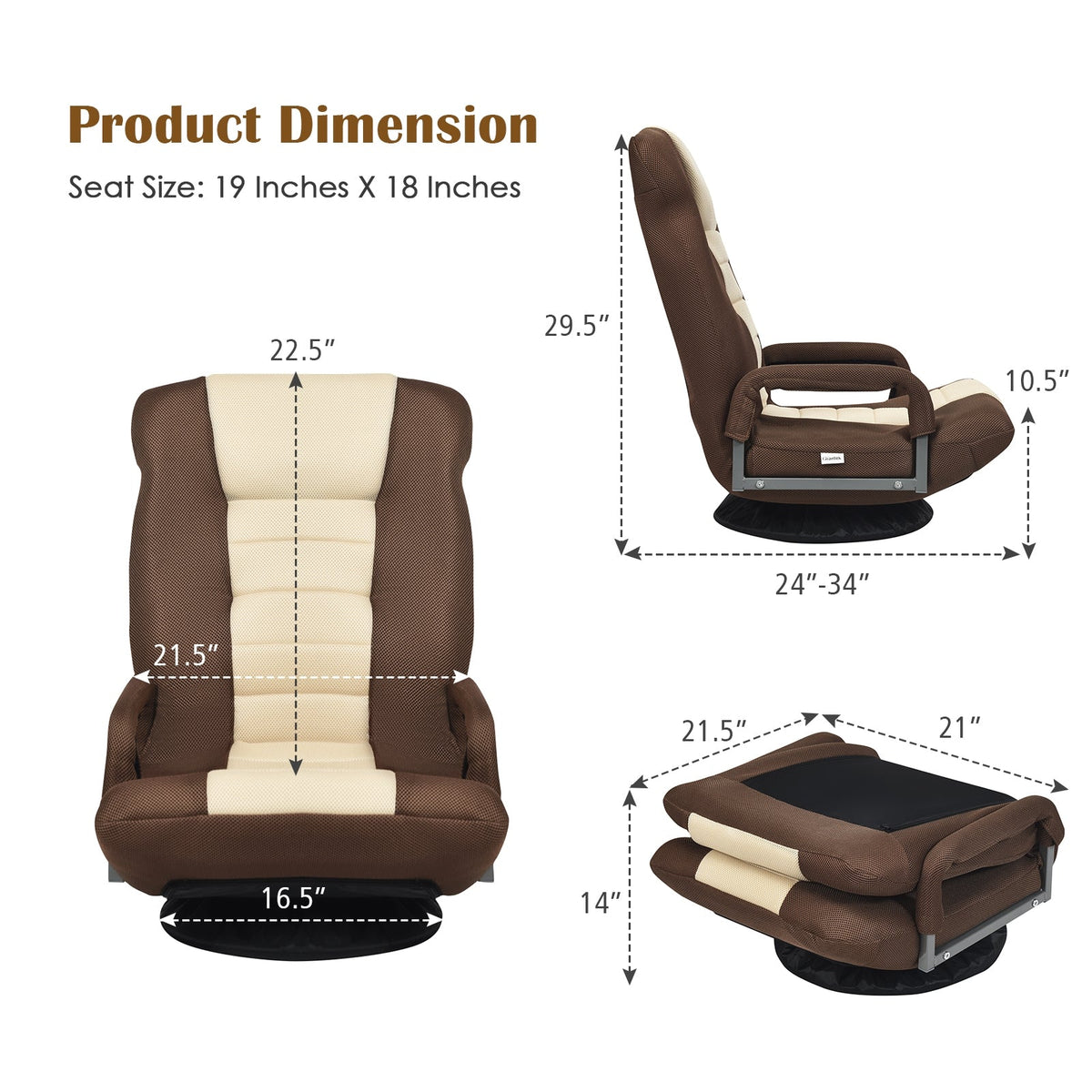 360° Swivel Gaming Floor Chair with Adjustable, Foldable Backrest