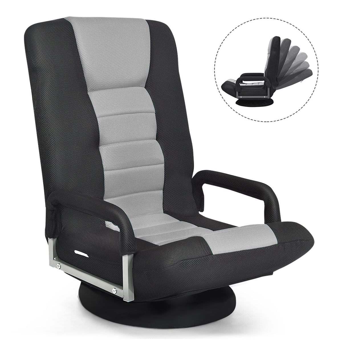 360° Swivel Gaming Floor Chair with Adjustable, Foldable Backrest