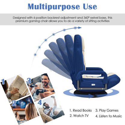 360° Swivel Gaming Floor Chair with Adjustable, Foldable Backrest