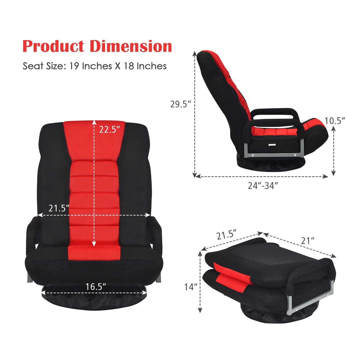 360° Swivel Gaming Floor Chair with Adjustable, Foldable Backrest