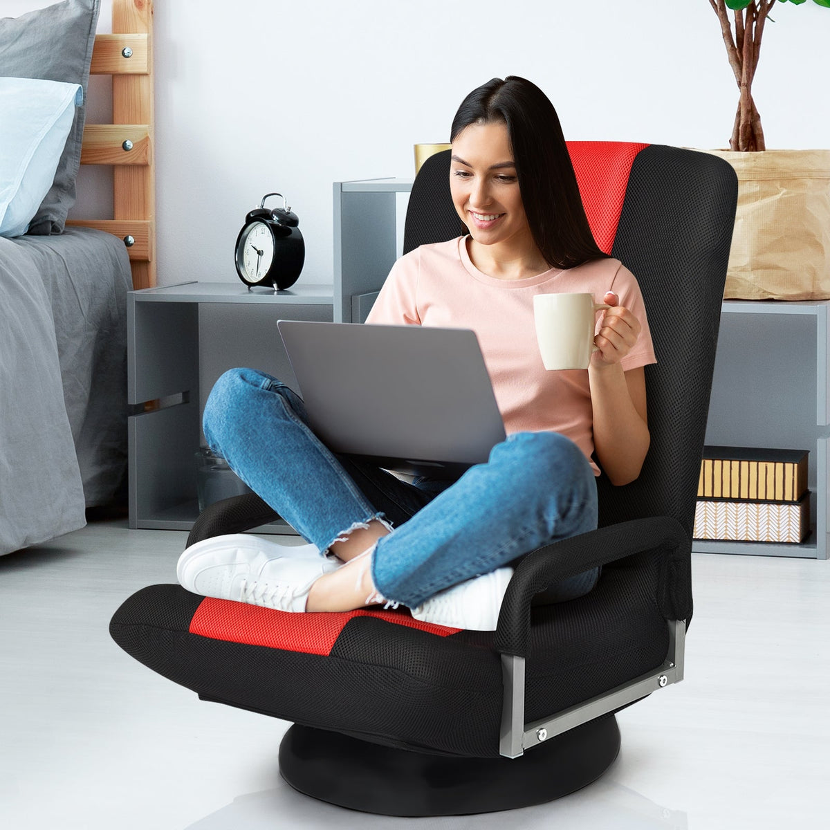 360° Swivel Gaming Floor Chair with Adjustable, Foldable Backrest