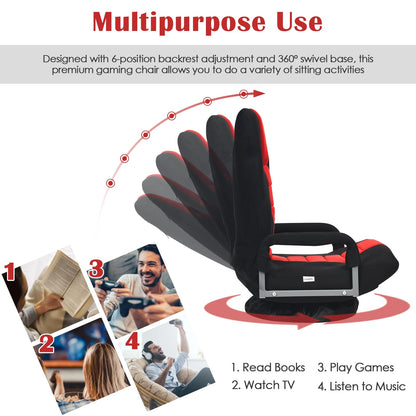 360° Swivel Gaming Floor Chair with Adjustable, Foldable Backrest