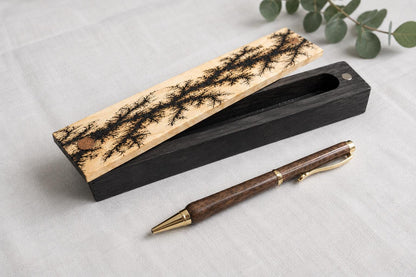 Handcrafted Walnut Ballpoint Pen with Fractal Burn Wenge Maple Case