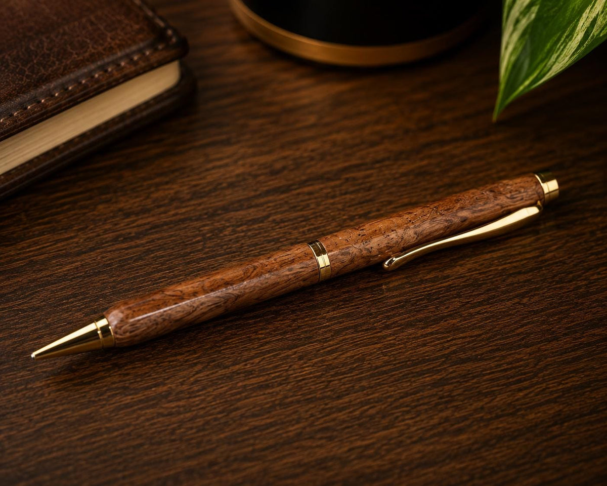 Handcrafted Walnut Ballpoint Pen with Fractal Burn Wenge Maple Case