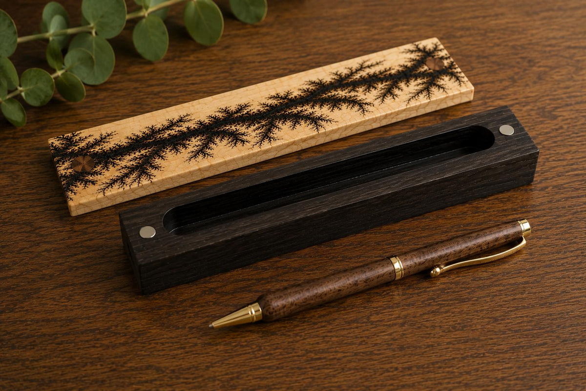 Handcrafted Walnut Ballpoint Pen with Fractal Burn Wenge Maple Case