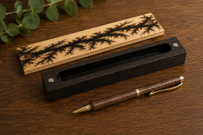 Handcrafted Walnut Ballpoint Pen with Fractal Burn Wenge Maple Case