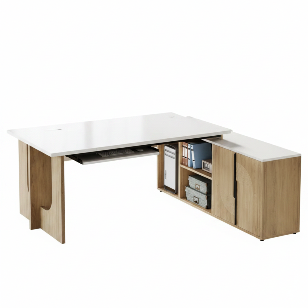 74.8" Executive Desk, Large Office Desk with Cabinet, L Shaped Computer Desk Business Furniture Workstation Set
