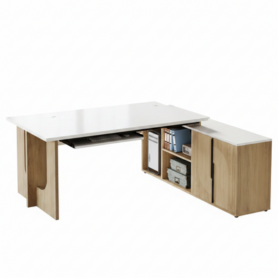 74.8" Executive Desk, Large Office Desk with Cabinet, L Shaped Computer Desk Business Furniture Workstation Set