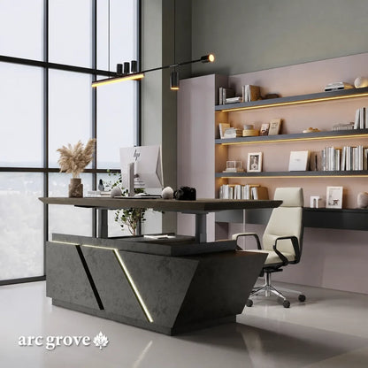 Maverick · Standing L-Shaped Executive Desk, Adjustable Height