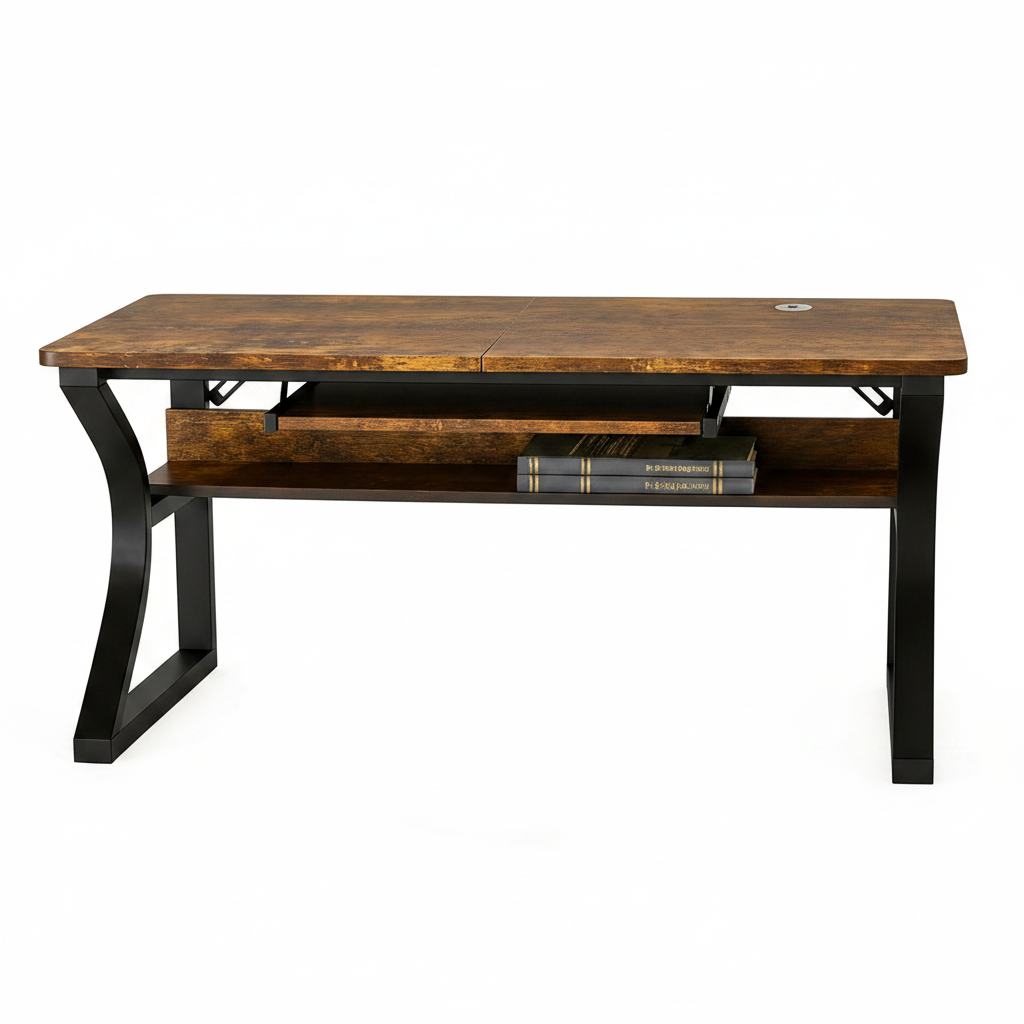 47 Inch Computer Desk, Home Office Desk with Storage Shelf, Sturdy U-Shaped Metal Frame Study Table with Cable Management, Gaming Desk for Office & Bedroom, Rustic Brown