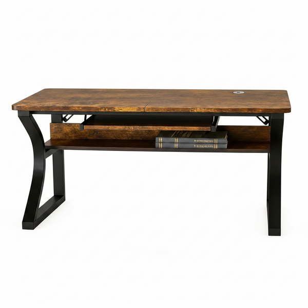 47 Inch Computer Desk, Home Office Desk with Storage Shelf, Sturdy U-Shaped Metal Frame Study Table with Cable Management, Gaming Desk for Office & Bedroom, Rustic Brown
