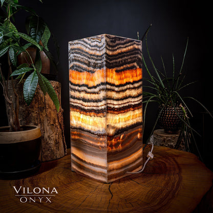 Tangerine Sierra Onyx Lamp (Medium Square Table Lamp #1)