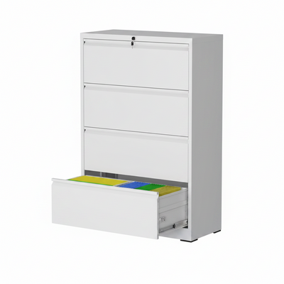 4 Drawer Lateral File Cabinet with Lock, Metal File Cabinets for Home Office, Steel Heavy-Duty Filing Storage Cabinet for Letters/Legal/A4 (Require Assembly, White)