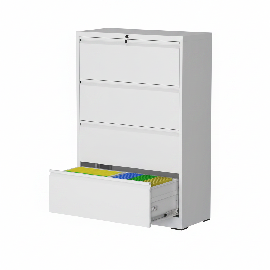 4 Drawer Lateral File Cabinet with Lock, Metal File Cabinets for Home Office, Steel Heavy-Duty Filing Storage Cabinet for Letters/Legal/A4 (Require Assembly, White)
