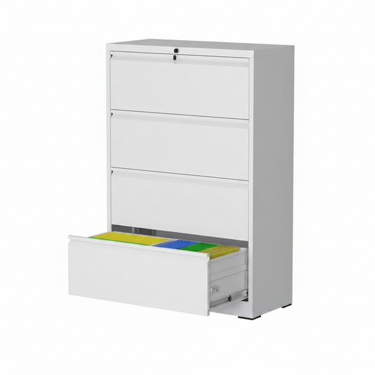 4 Drawer Lateral File Cabinet with Lock, Metal File Cabinets for Home Office, Steel Heavy-Duty Filing Storage Cabinet for Letters/Legal/A4 (Require Assembly, White)