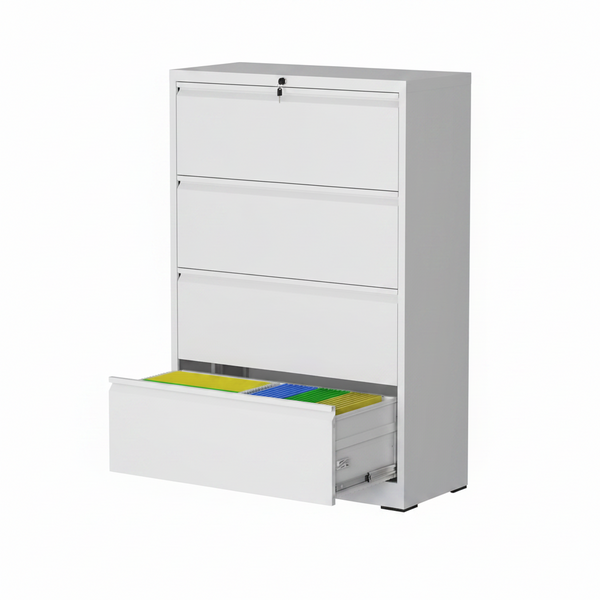 4 Drawer Lateral File Cabinet with Lock, Metal File Cabinets for Home Office, Steel Heavy-Duty Filing Storage Cabinet for Letters/Legal/A4 (Require Assembly, White)